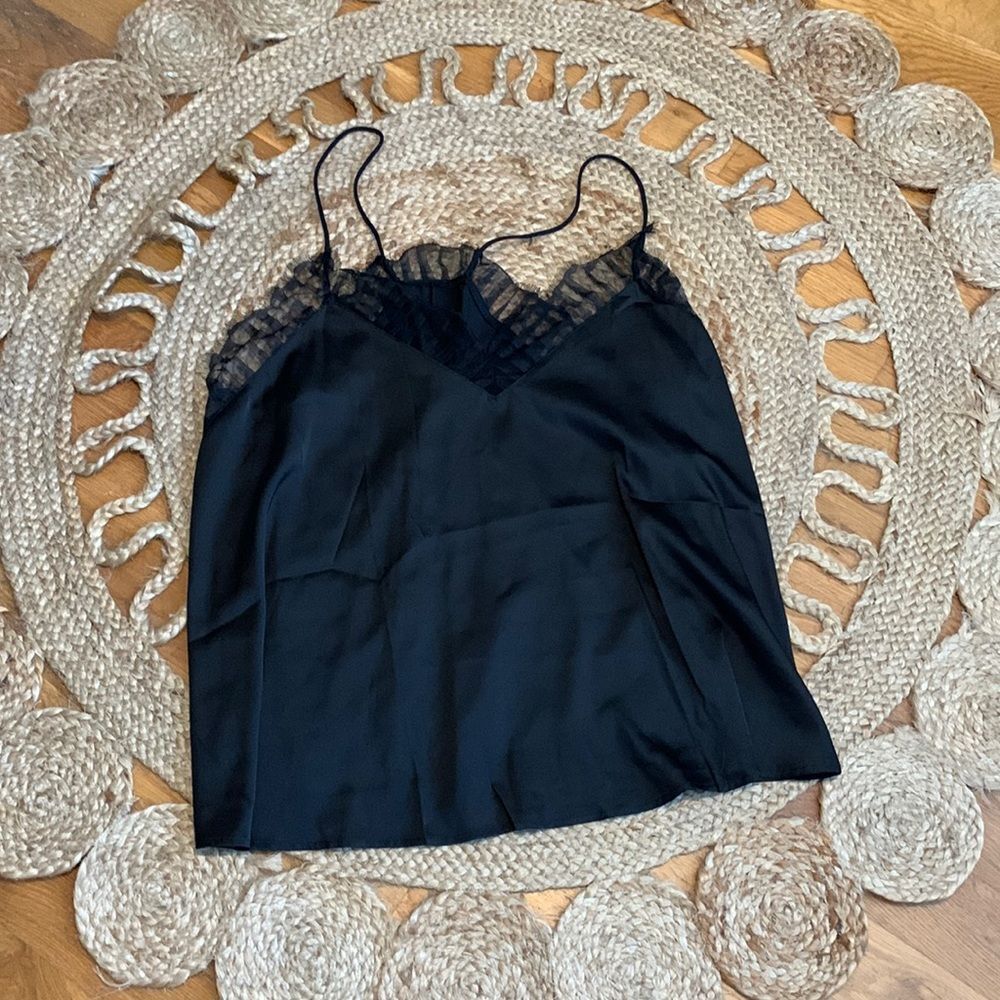SHEIN Curve Plus Size 4XL Black Lace Trim Camisole Satin V-Neck Tank Top